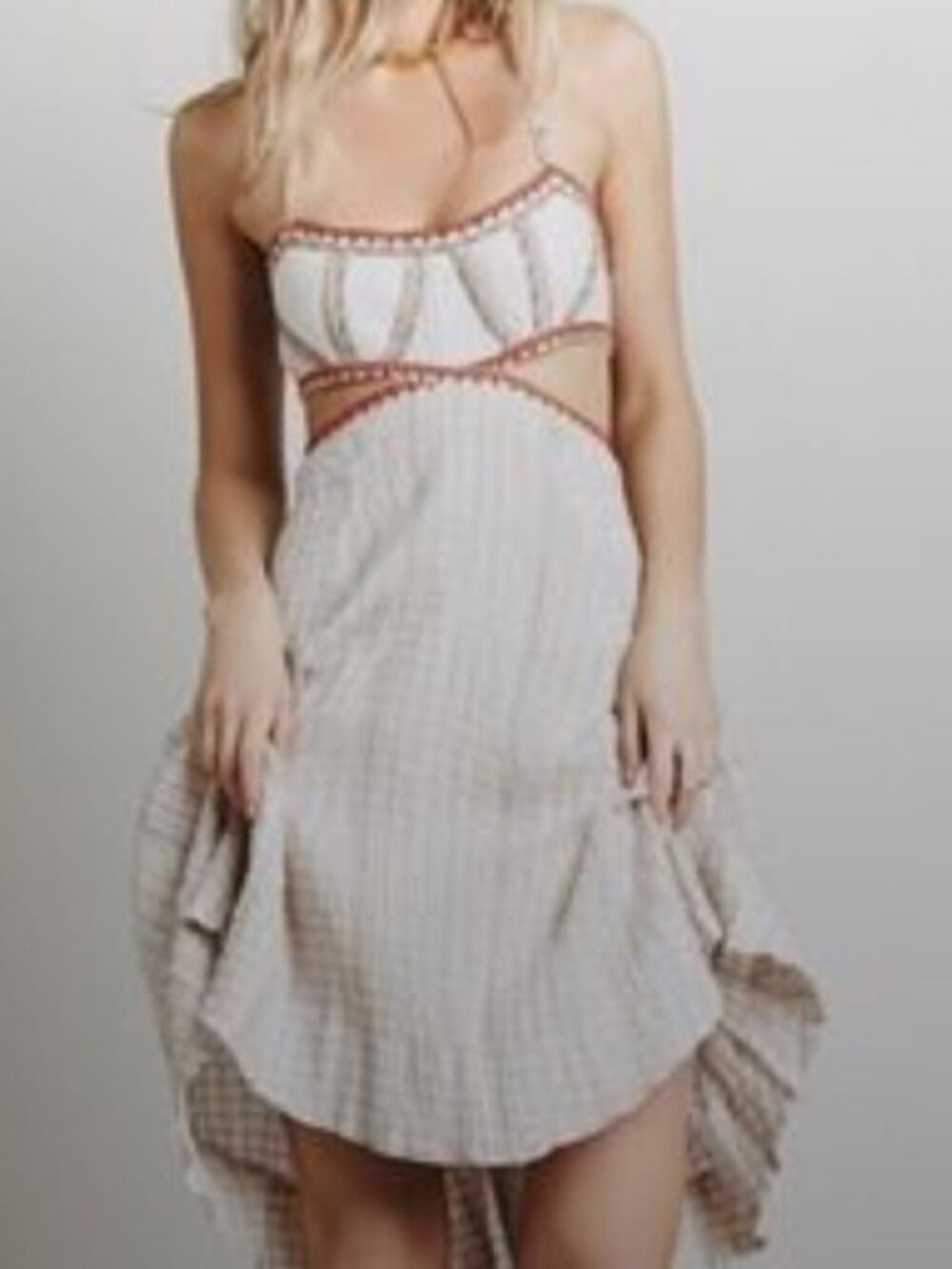 Free People Plaid Cutout Handkerchief Hem Mini Dress Boho Strappy Sundress S#217